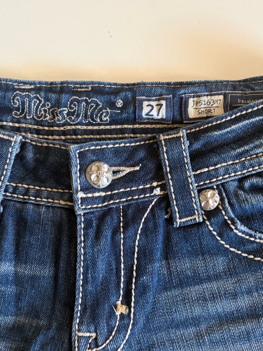 Miss Me Blue Faded Denim Shortie Shorts - Picture 2 of 10